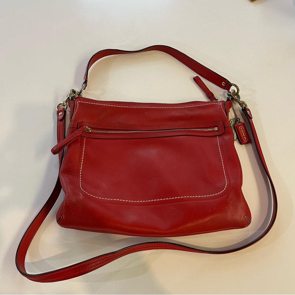 Coach red leather bag w/removable strap